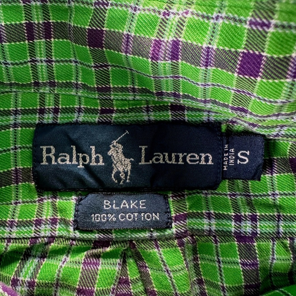 Ralph Lauren Blake Mens Small Green Purple Plaid Cotton Button Down Shirt Preppy - Picture 4 of 10